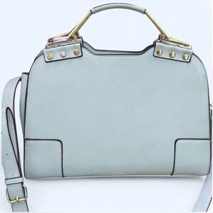 NWOT~Baby Blue Convertible Cross Body Structured Vegan Leather Satchel